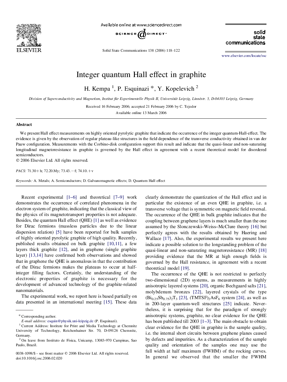 Integer quantum Hall effect in graphite