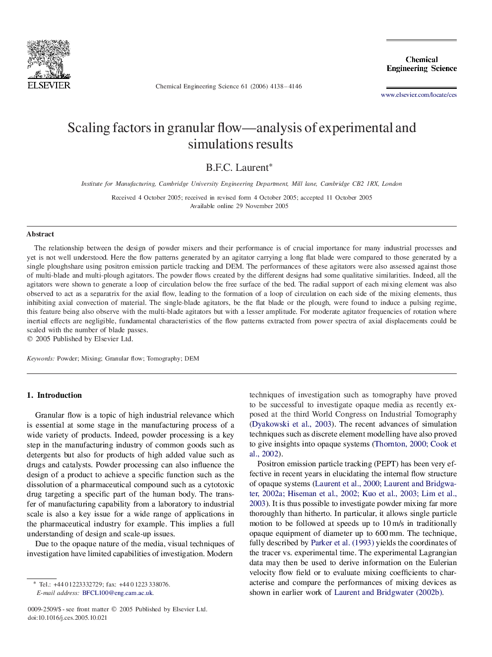 Scaling factors in granular flow—analysis of experimental and simulations results