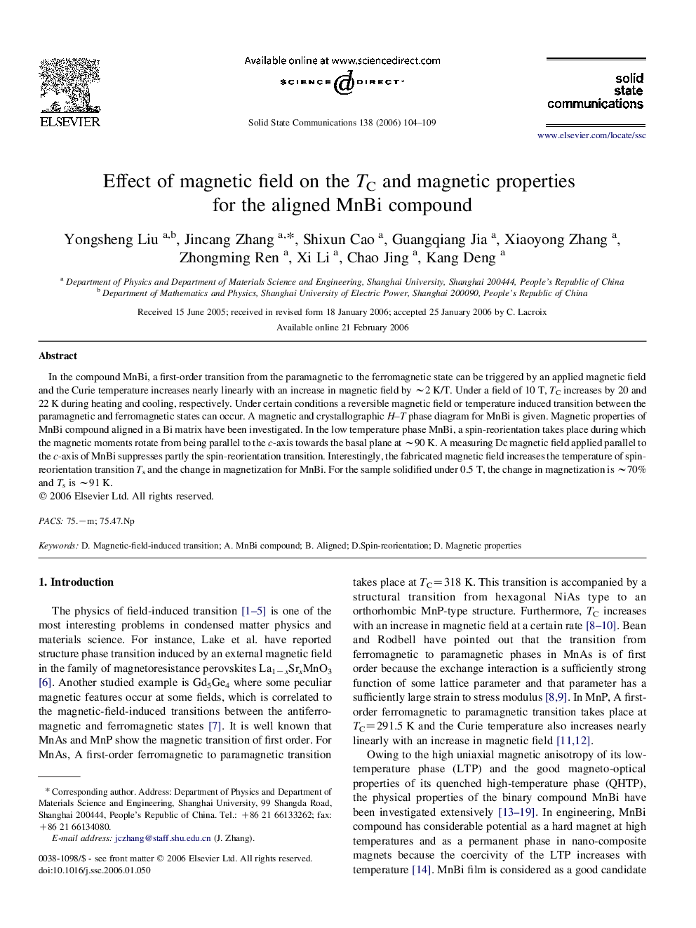 Effect of magnetic field on the TC and magnetic properties for the aligned MnBi compound