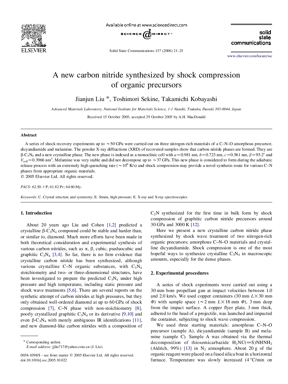 A new carbon nitride synthesized by shock compression of organic precursors