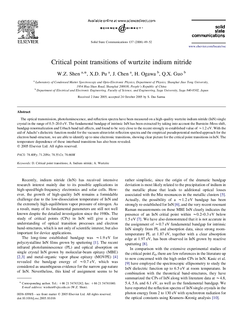 Critical point transitions of wurtzite indium nitride