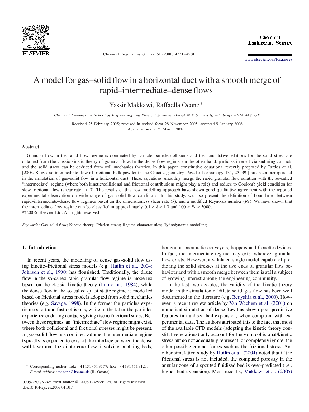 A model for gas–solid flow in a horizontal duct with a smooth merge of rapid–intermediate–dense flows