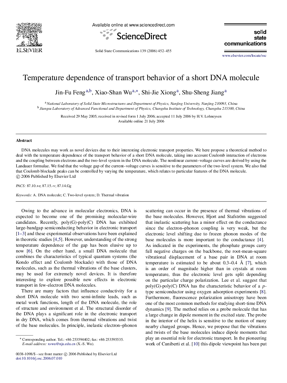 Temperature dependence of transport behavior of a short DNA molecule