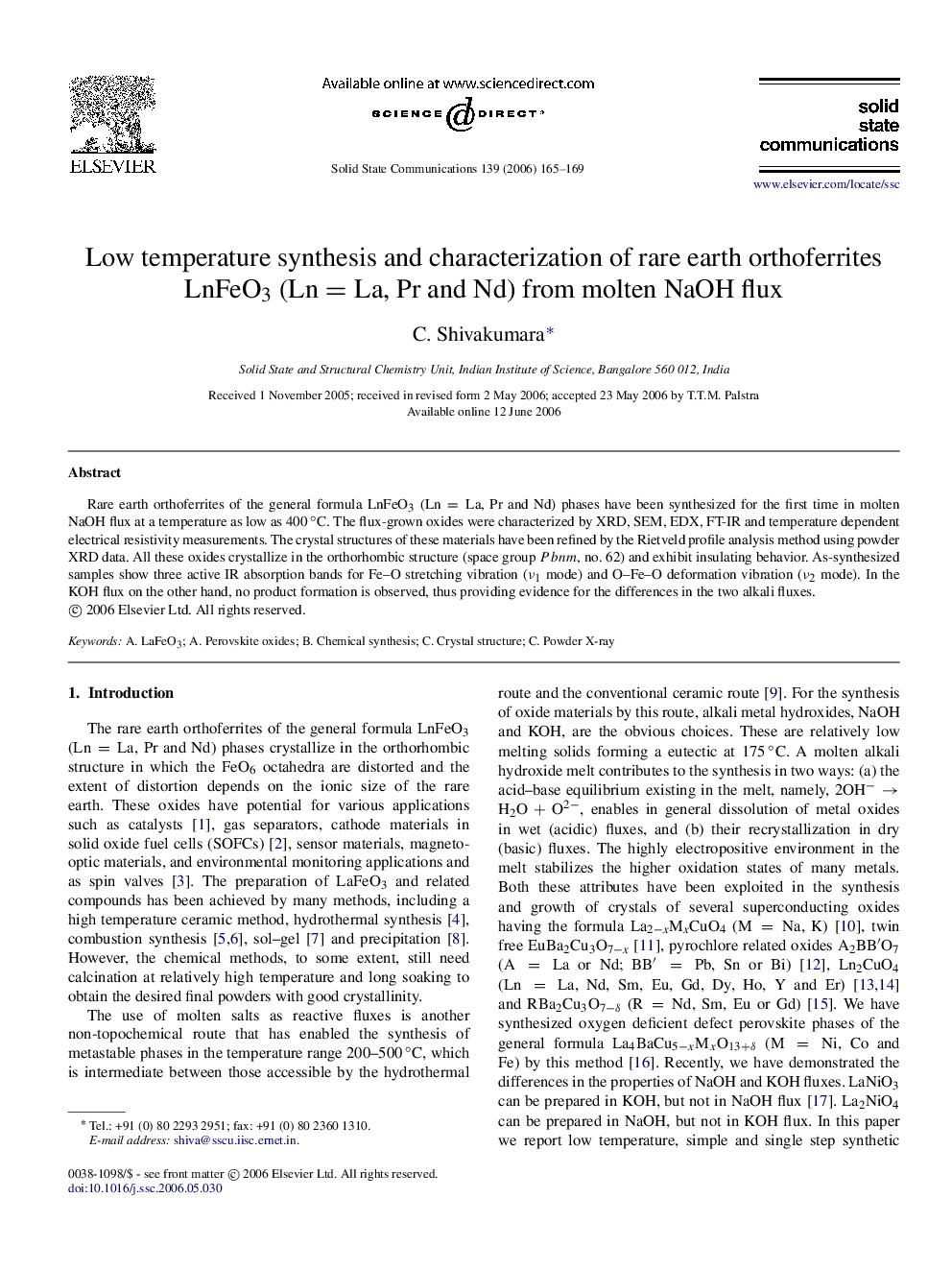 Low temperature synthesis and characterization of rare earth orthoferrites LnFeO3 (Ln=La, Pr and Nd) from molten NaOH flux