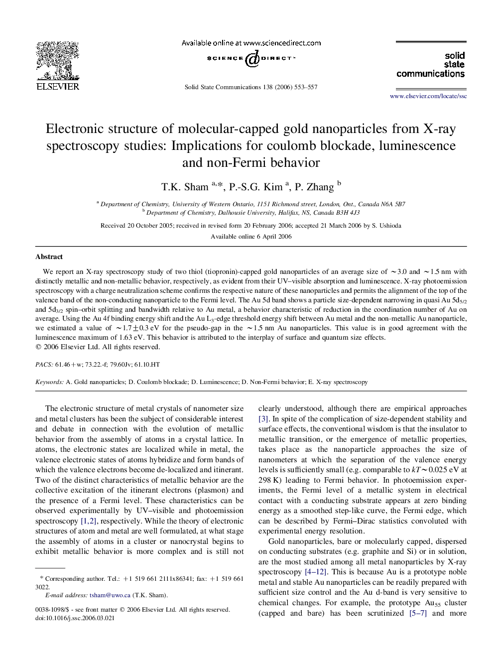 Electronic structure of molecular-capped gold nanoparticles from X-ray spectroscopy studies: Implications for coulomb blockade, luminescence and non-Fermi behavior