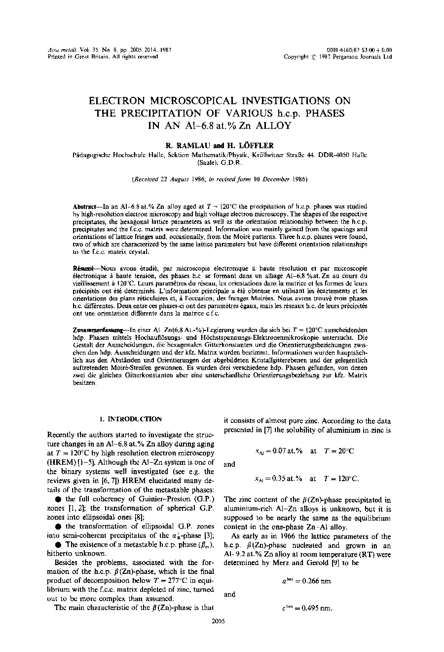 Electron microscopical investigations on the precipitation of various h.c.p. phases in an Al-6.8 at.% Zn alloy