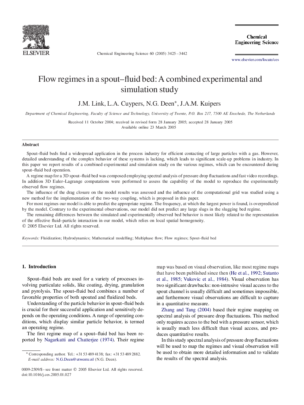 Flow regimes in a spout–fluid bed: A combined experimental and simulation study