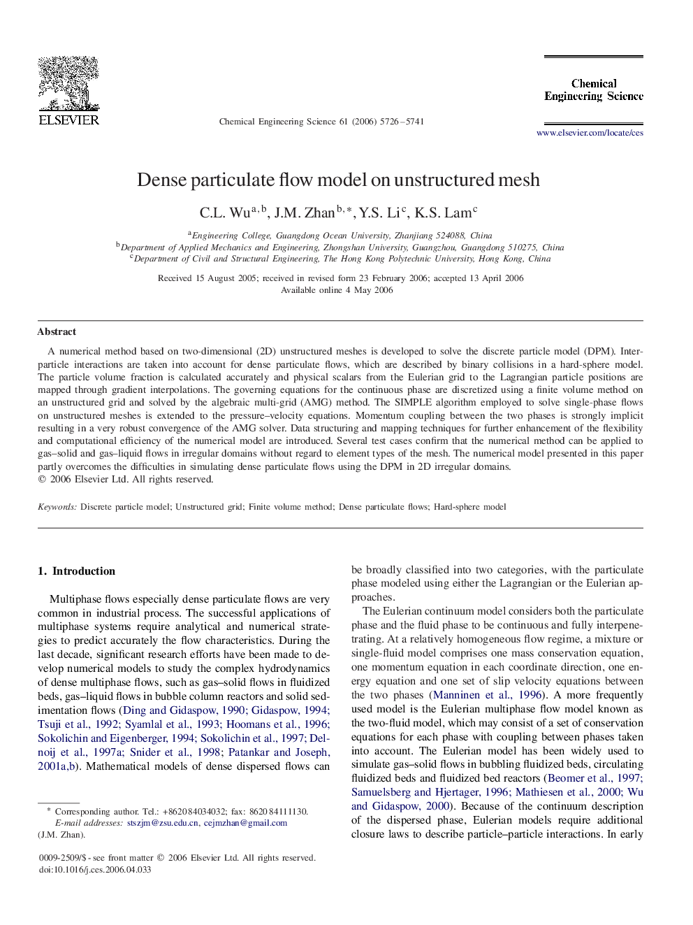 Dense particulate flow model on unstructured mesh