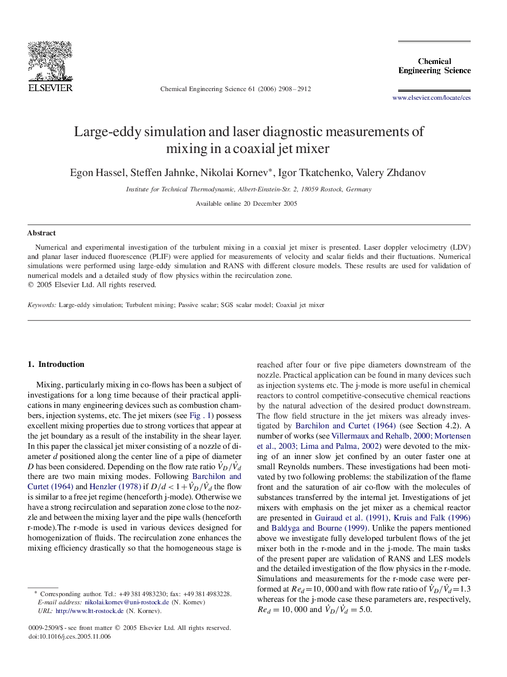 Large-eddy simulation and laser diagnostic measurements of mixing in a coaxial jet mixer