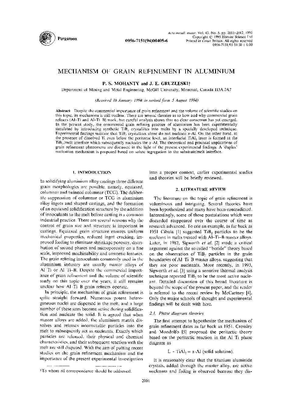 Mechanism of grain refinement in aluminium