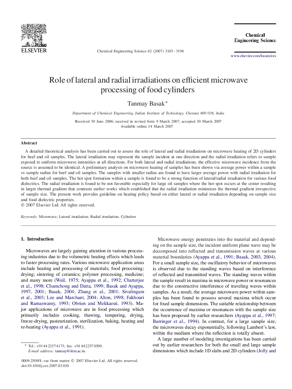 Role of lateral and radial irradiations on efficient microwave processing of food cylinders