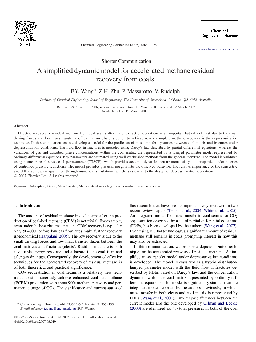 A simplified dynamic model for accelerated methane residual recovery from coals