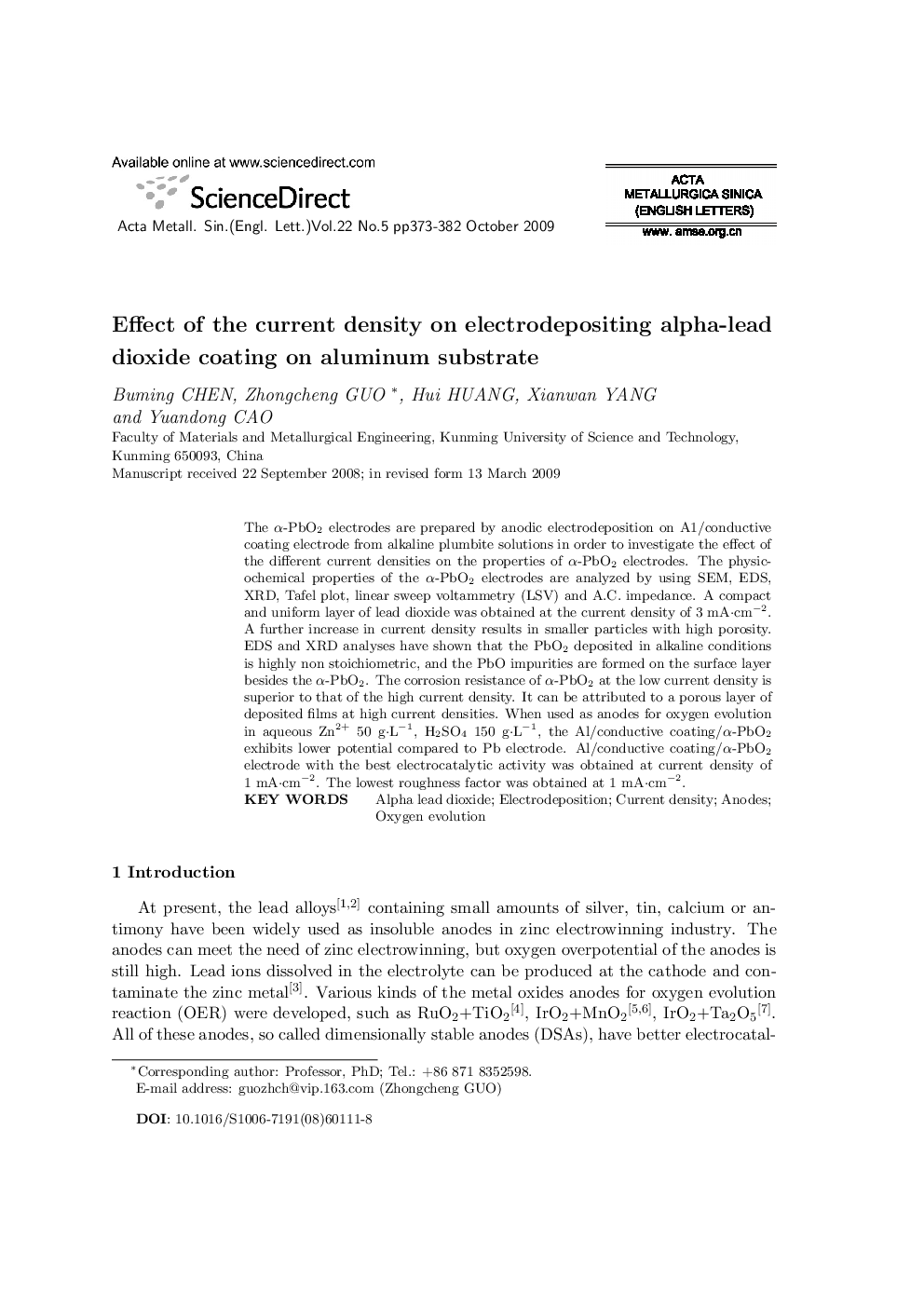 Effect of the current density on electrodepositing alpha-lead dioxide coating on aluminum substrate