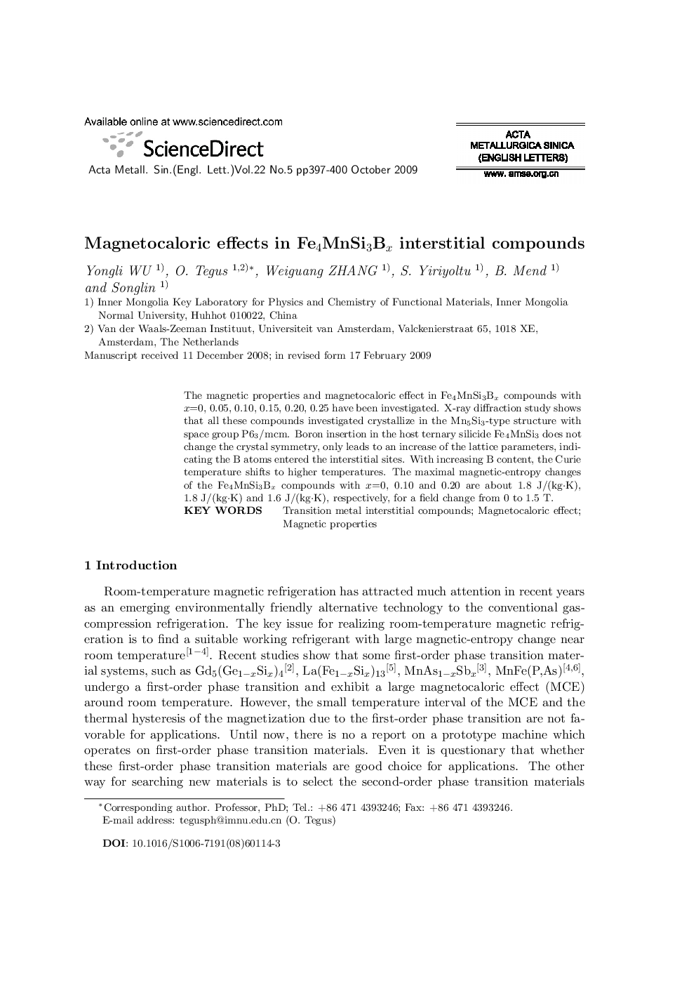 Magnetocaloric effects in Fe4MnSi3Bx interstitial compounds