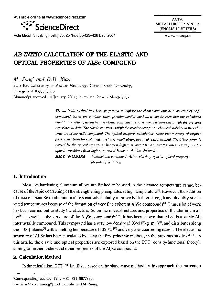 Ab Initio Calculation of the Elastic and Optical Properties of Al3Sc Compound