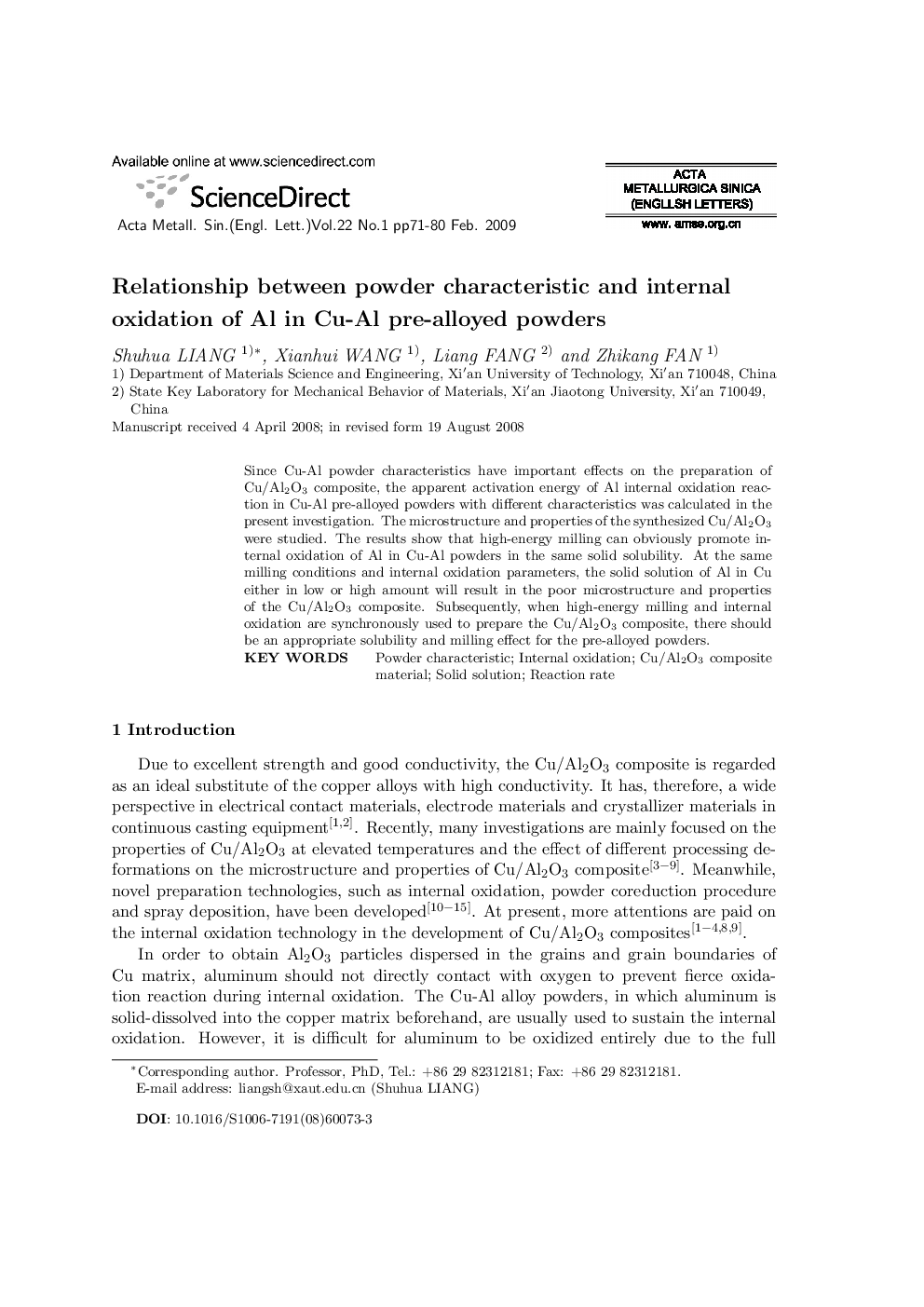 Relationship between powder characteristic and internal oxidation of Al in Cu-Al pre-alloyed powders