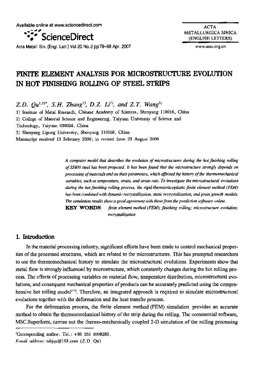 Finite element analysis for microstructure evolution in hot finishing rolling of steel strips