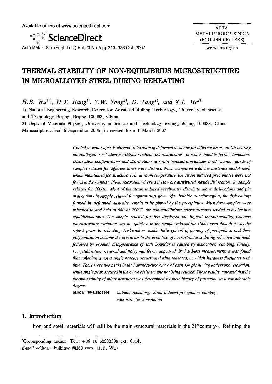 Thermal Stability of Non-Equilibrius Microstructure in Microalloyed Steel During Reheating