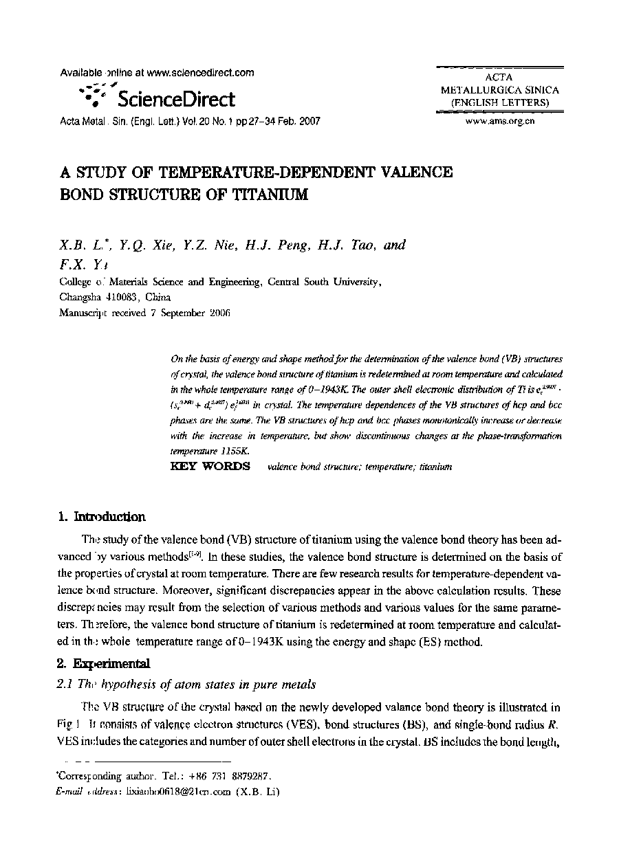 A study of temperature-dependent valence bond structure of titanium