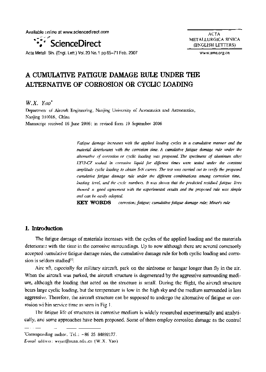 A cumulative fatigue damage rule under the alternative of corrosion or cyclic loading