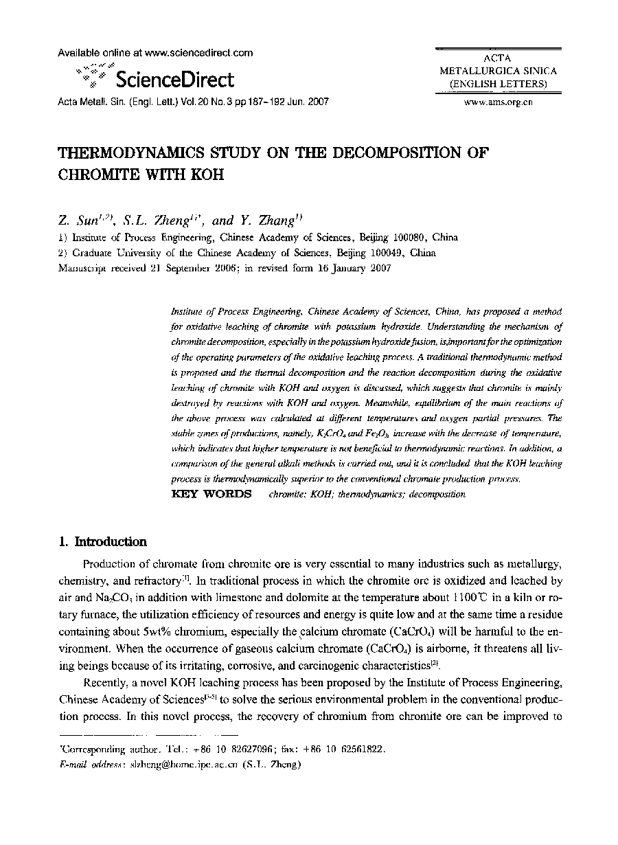Thermodynamics Study on the Decomposition of Chromite with KOH
