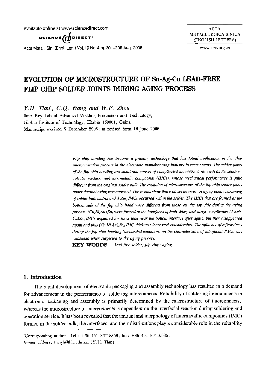 EVOLUTION OF MICROSTRUCTURE OF Sn-Ag-Cu LEAD-FREE FLIP CHIP SOLDER JOINTS DURING AGING PROCESS