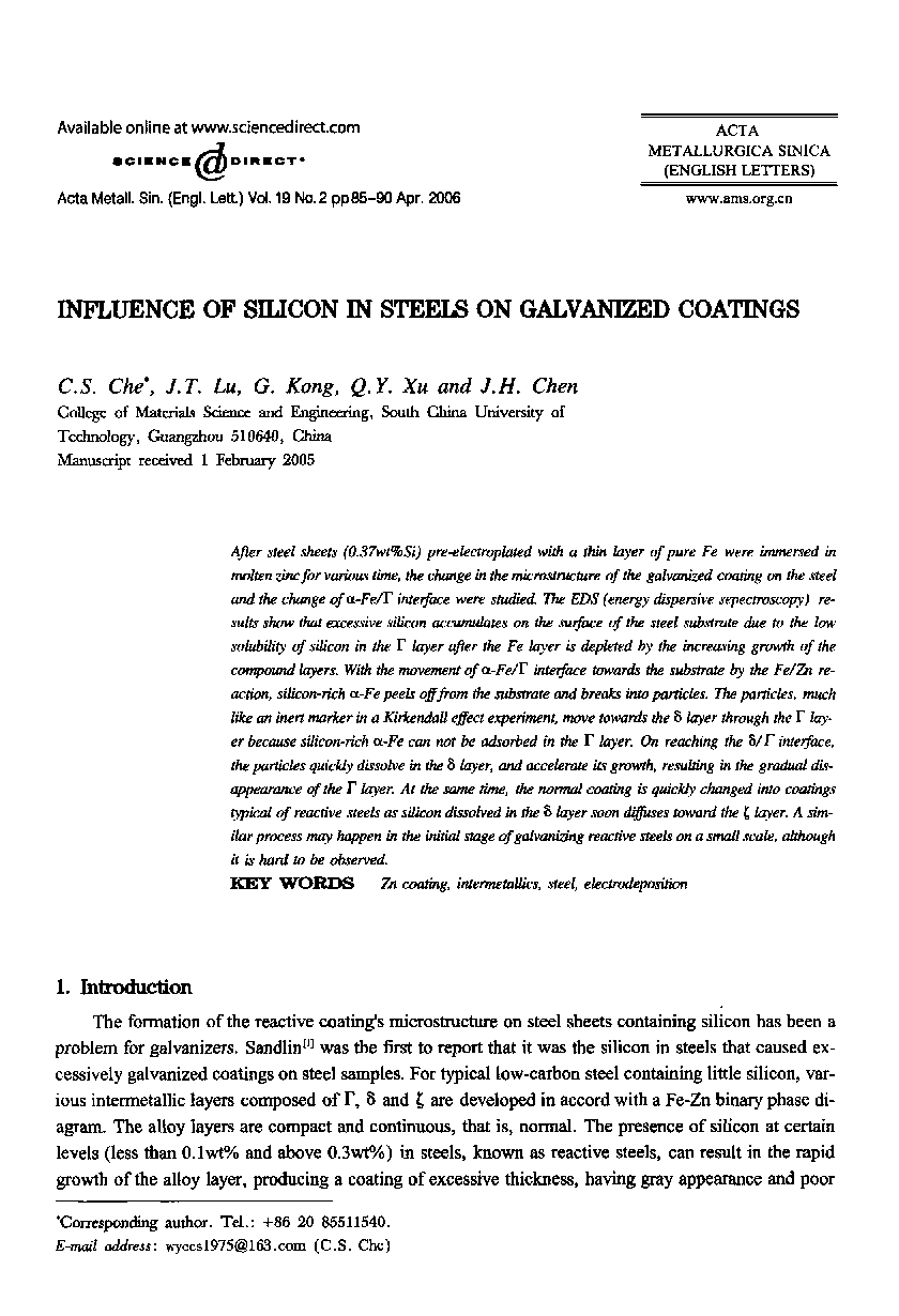 INFLUENCE OF SILICON IN STEELS ON GALVANIZED COATINGS