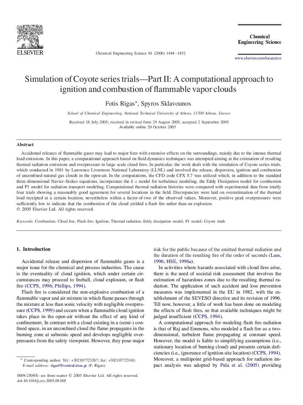 Simulation of Coyote series trials—Part II: A computational approach to ignition and combustion of flammable vapor clouds