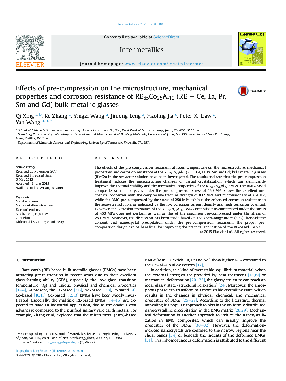 Effects of pre-compression on the microstructure, mechanical properties and corrosion resistance of RE65Co25Al10 (RE = Ce, La, Pr, Sm and Gd) bulk metallic glasses