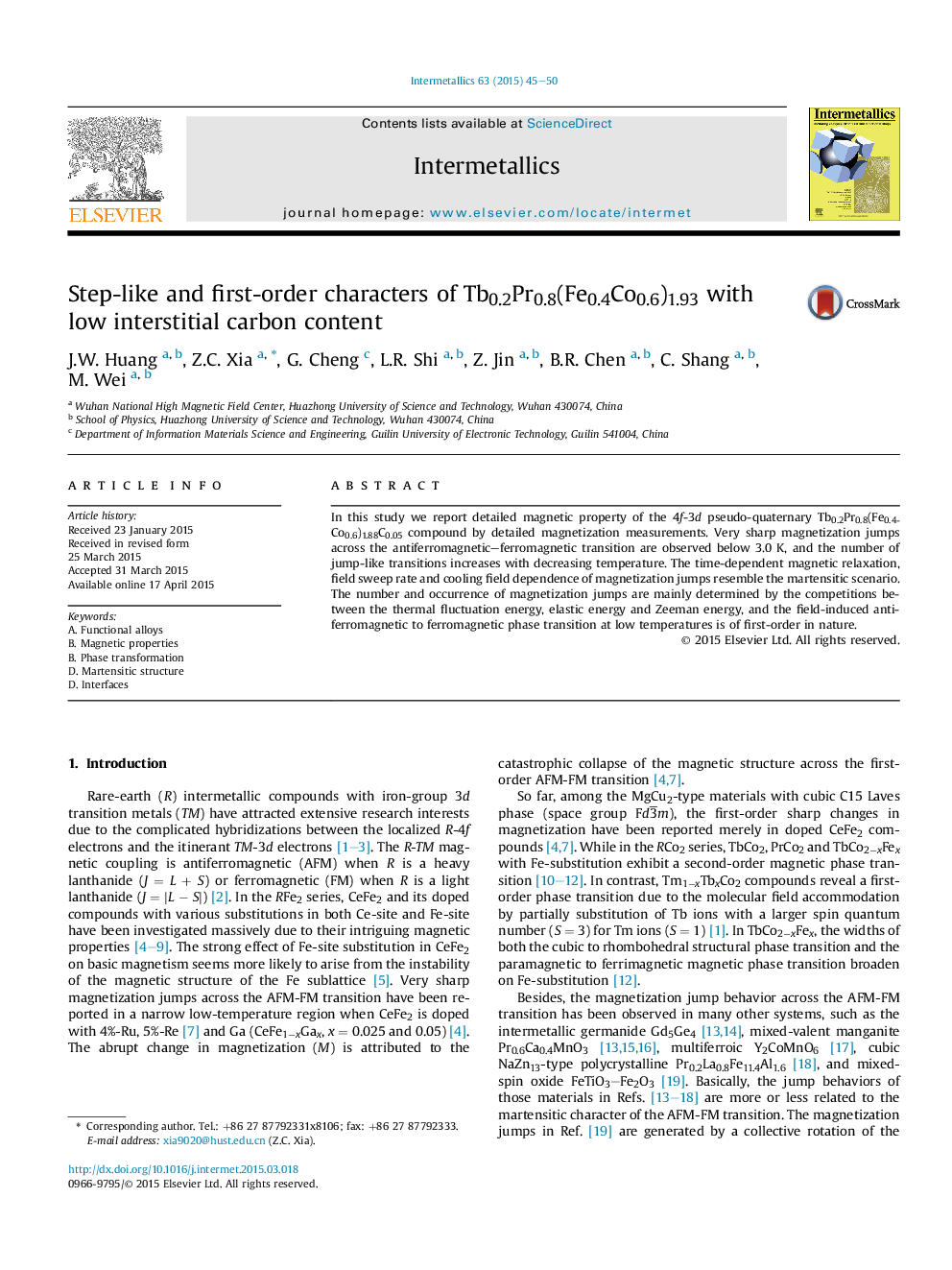 Step-like and first-order characters of Tb0.2Pr0.8(Fe0.4Co0.6)1.93 with low interstitial carbon content