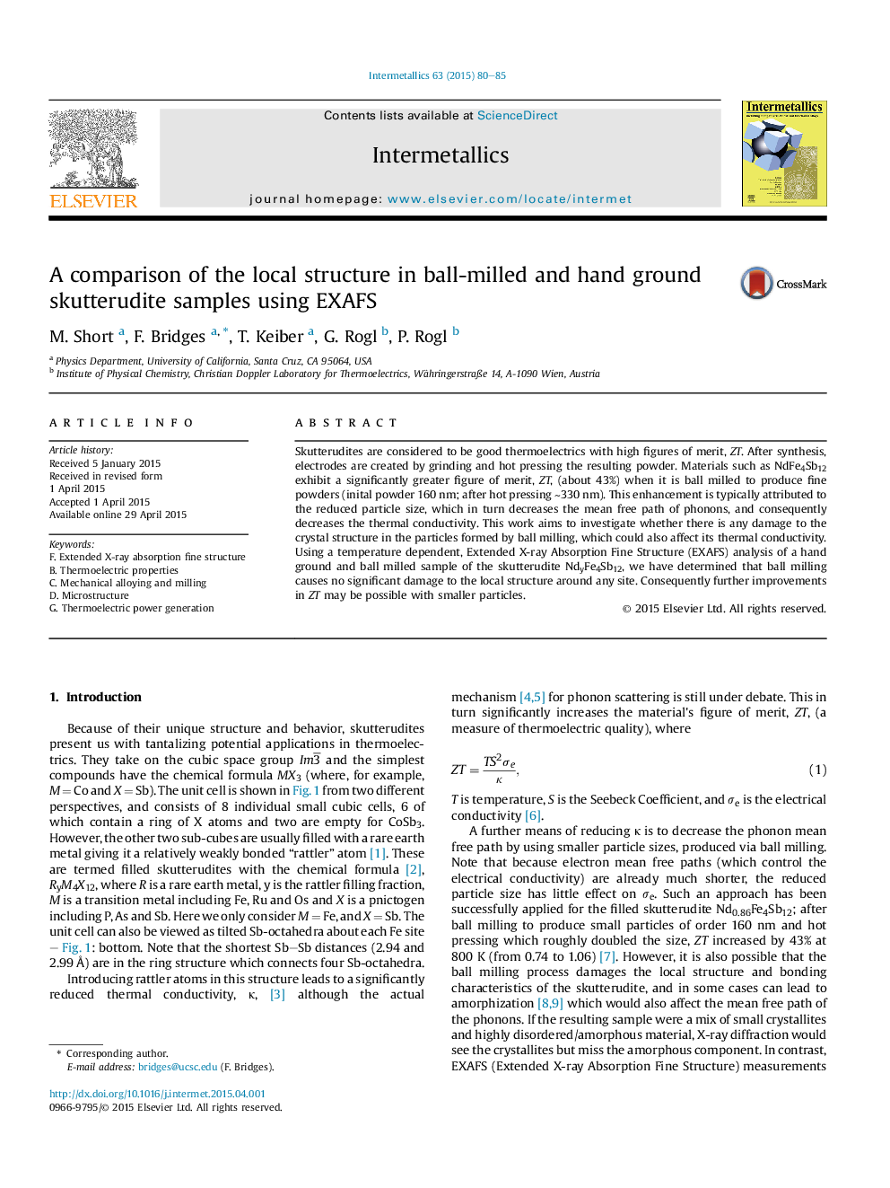 A comparison of the local structure in ball-milled and hand ground skutterudite samples using EXAFS