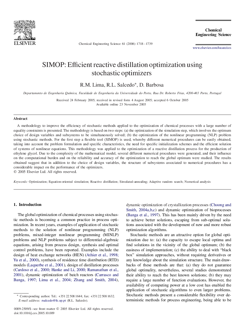 SIMOP: Efficient reactive distillation optimization using stochastic optimizers