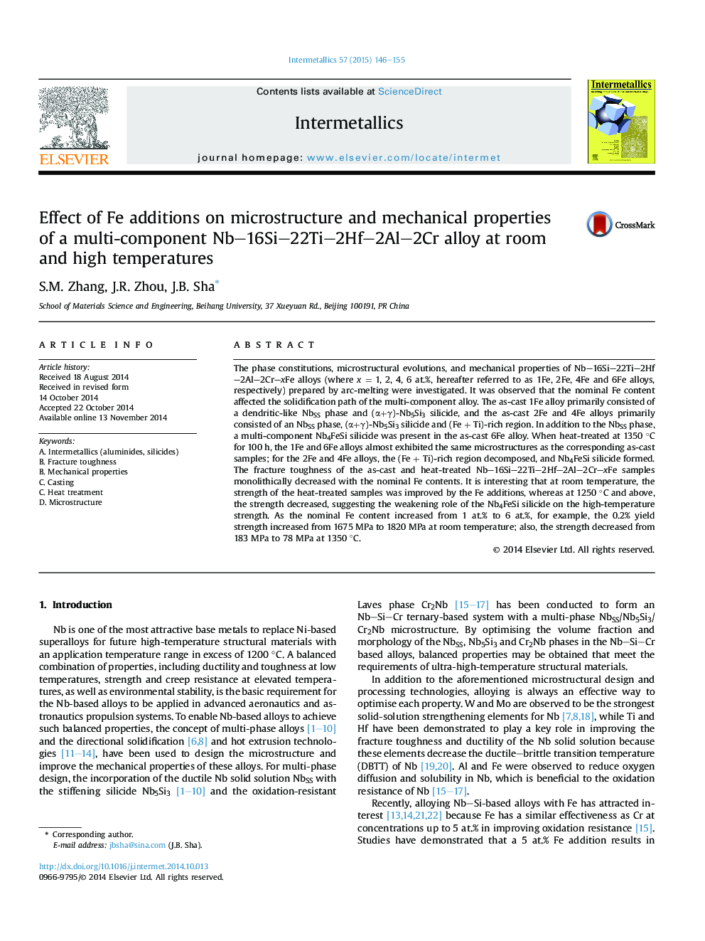 Effect of Fe additions on microstructure and mechanical properties of a multi-component Nb–16Si–22Ti–2Hf–2Al–2Cr alloy at room and high temperatures