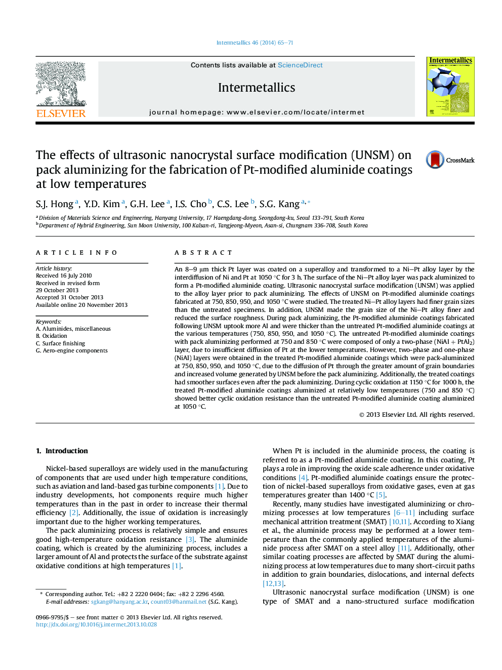 The effects of ultrasonic nanocrystal surface modification (UNSM) on pack aluminizing for the fabrication of Pt-modified aluminide coatings at low temperatures