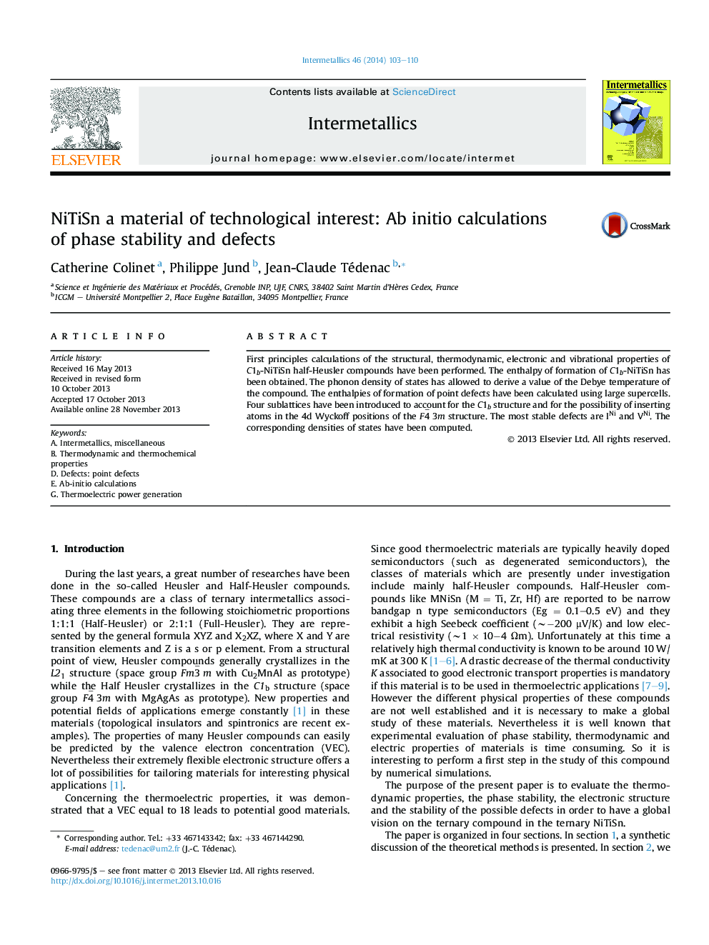 NiTiSn a material of technological interest: Ab initio calculations of phase stability and defects