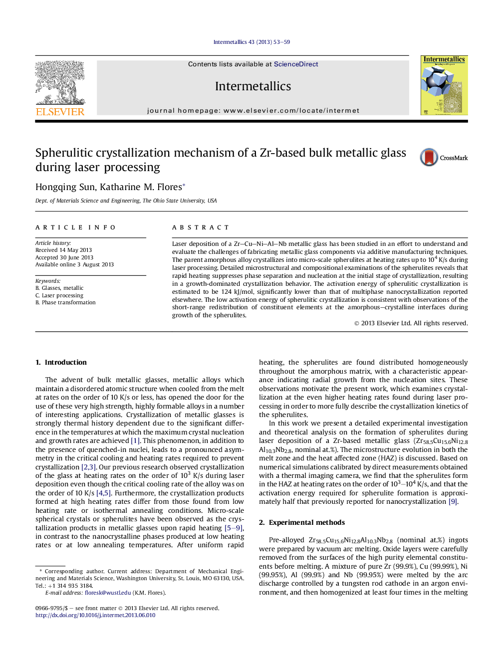 Spherulitic crystallization mechanism of a Zr-based bulk metallic glass during laser processing