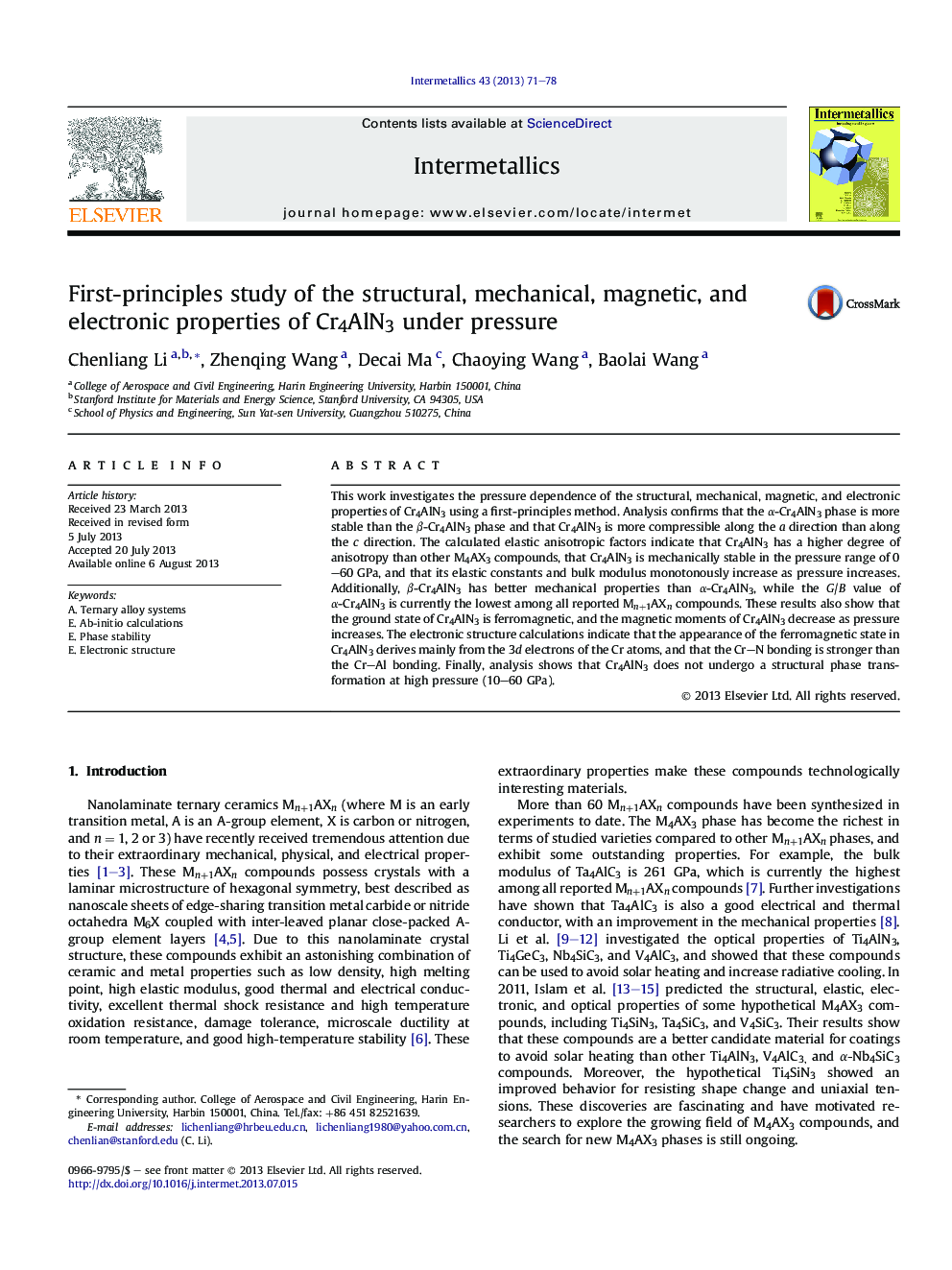 First-principles study of the structural, mechanical, magnetic, and electronic properties of Cr4AlN3 under pressure