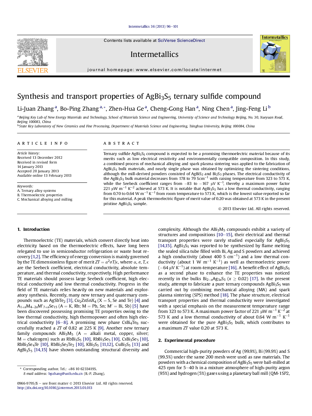 Synthesis and transport properties of AgBi3S5 ternary sulfide compound