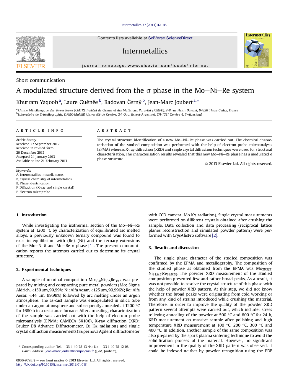 A modulated structure derived from the Ï phase in the Mo-Ni-Re system