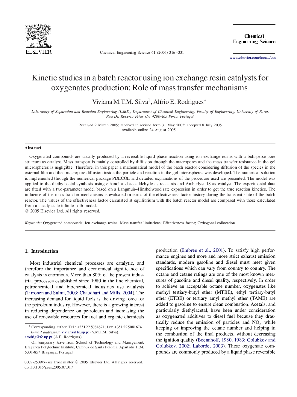 Kinetic studies in a batch reactor using ion exchange resin catalysts for oxygenates production: Role of mass transfer mechanisms