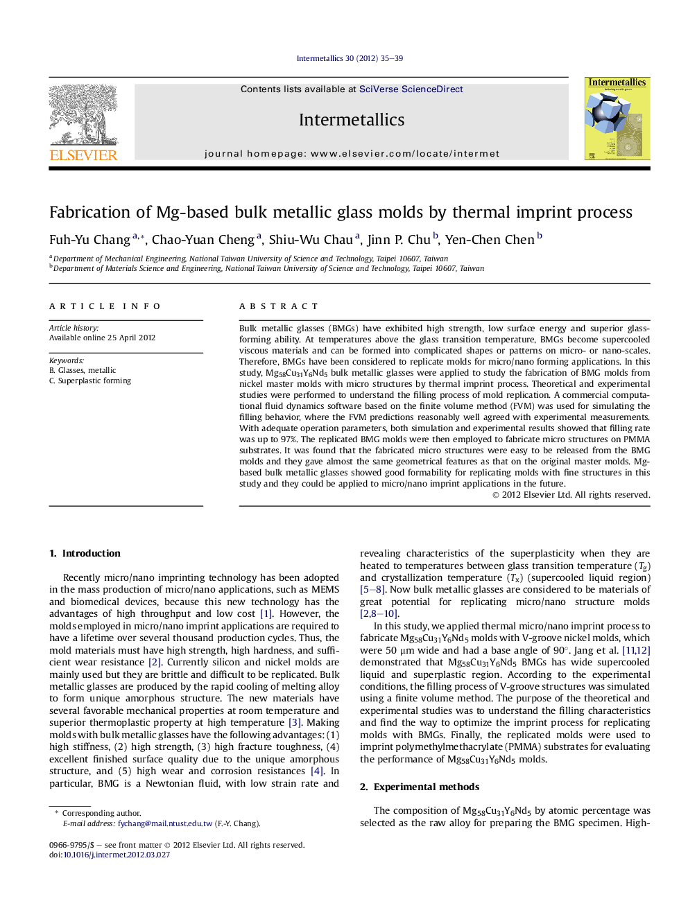 Fabrication of Mg-based bulk metallic glass molds by thermal imprint process