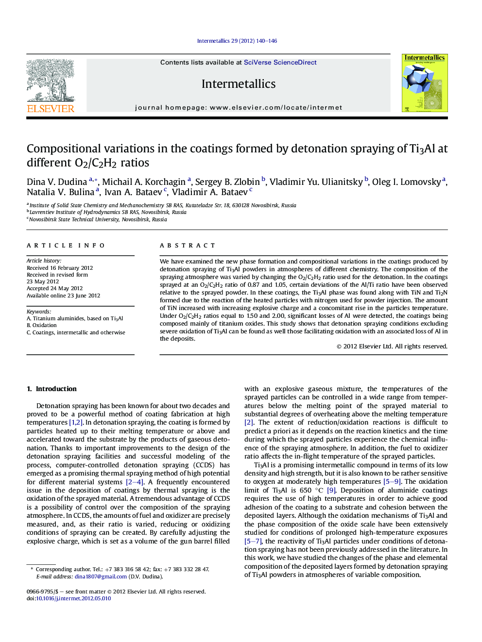 Compositional variations in the coatings formed by detonation spraying of Ti3Al at different O2/C2H2 ratios