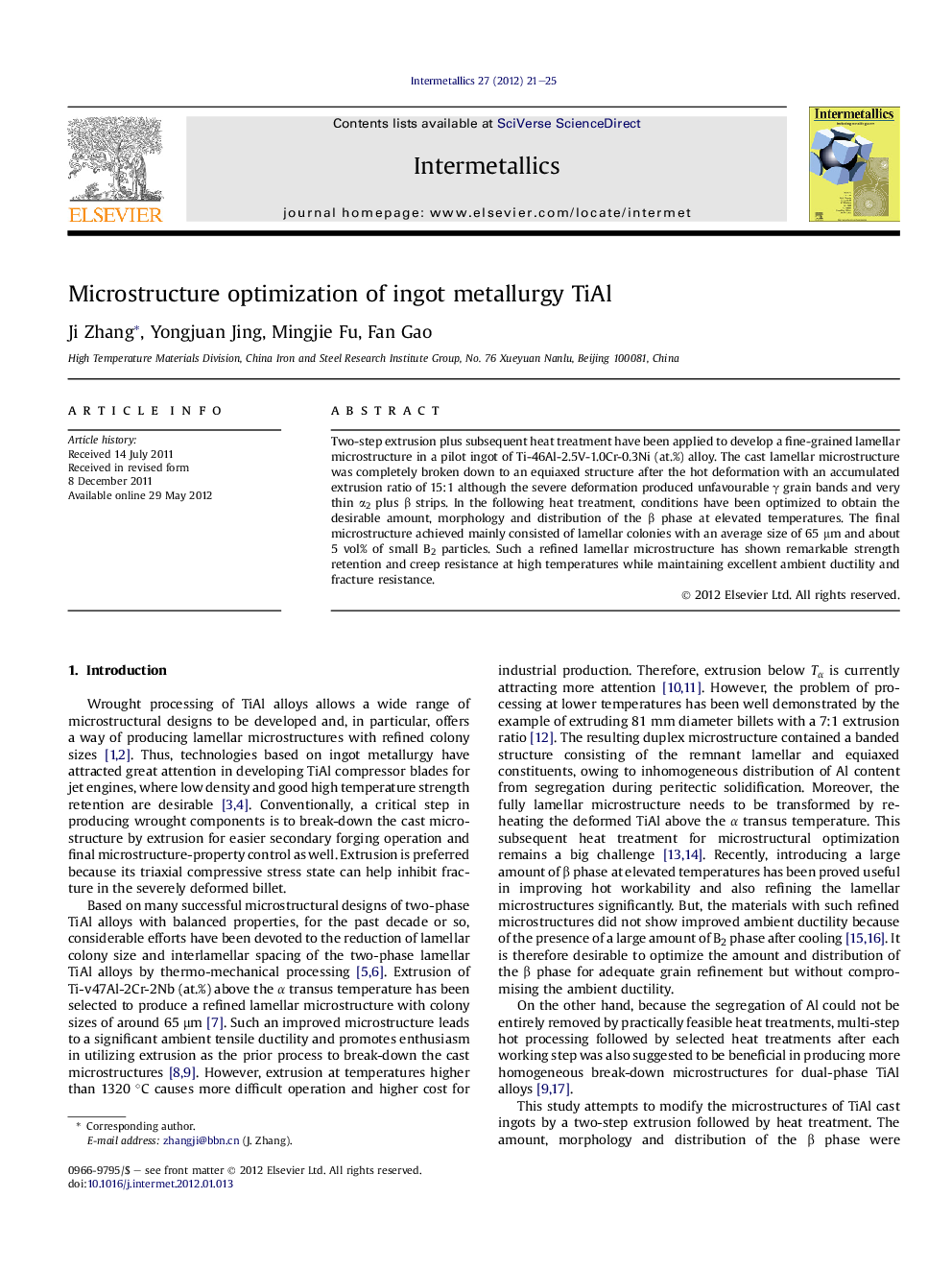 Microstructure optimization of ingot metallurgy TiAl