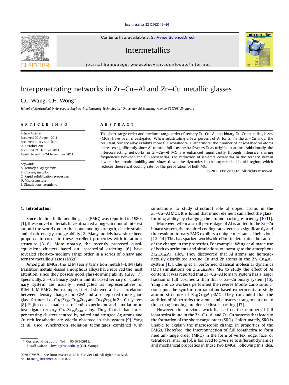 Interpenetrating networks in Zr–Cu–Al and Zr–Cu metallic glasses