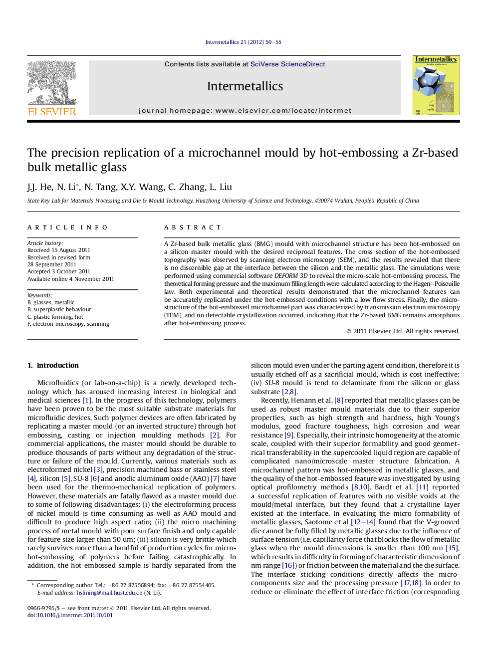 The precision replication of a microchannel mould by hot-embossing a Zr-based bulk metallic glass