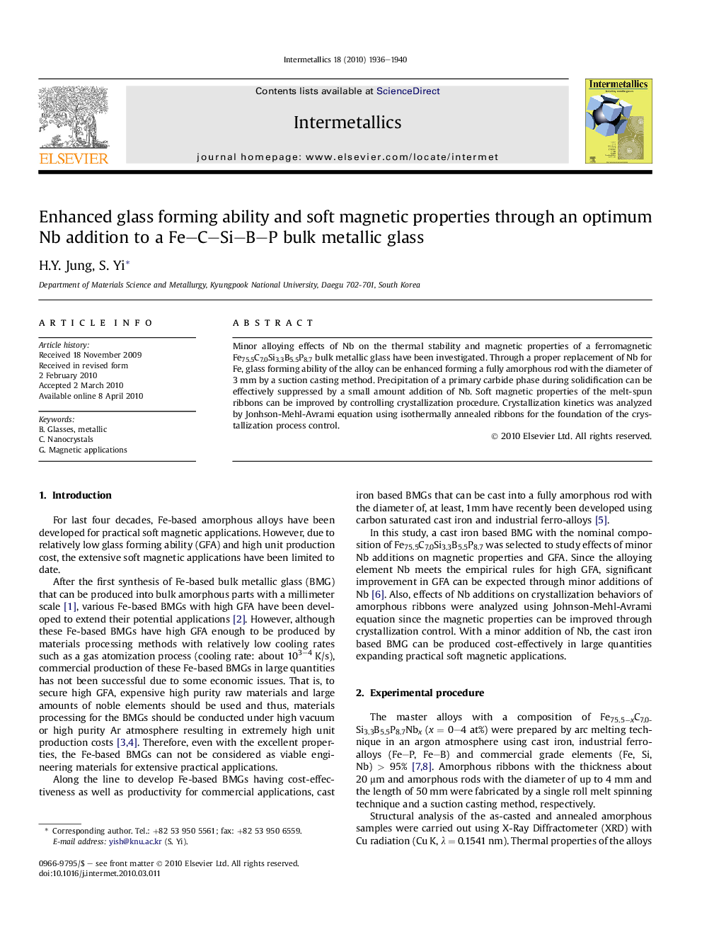 Enhanced glass forming ability and soft magnetic properties through an optimum Nb addition to a Fe-C-Si-B-P bulk metallic glass