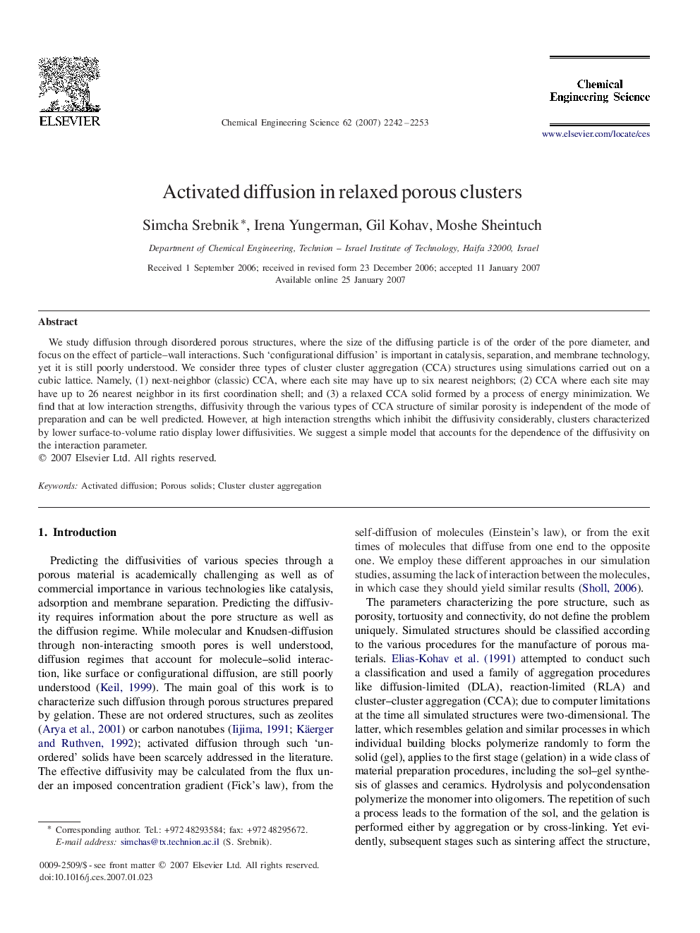 Activated diffusion in relaxed porous clusters