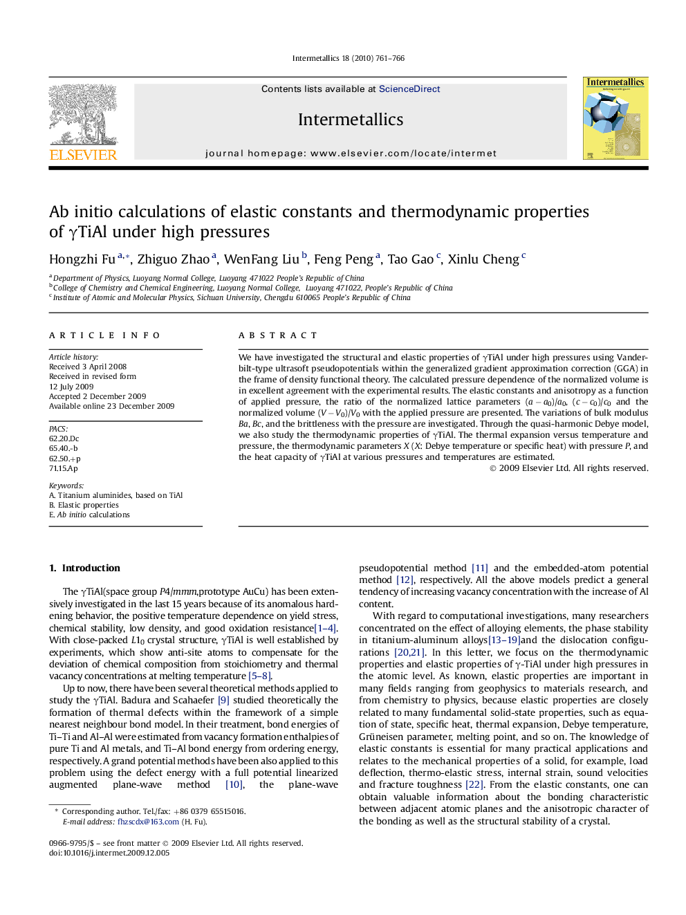 Ab initio calculations of elastic constants and thermodynamic properties of γTiAl under high pressures