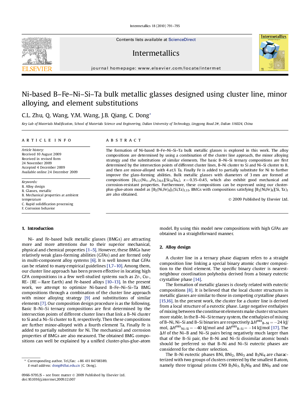 Ni-based B-Fe-Ni-Si-Ta bulk metallic glasses designed using cluster line, minor alloying, and element substitutions