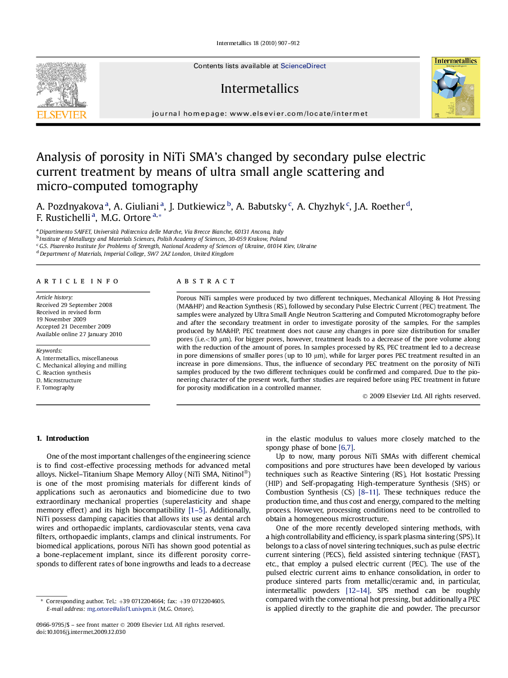 Analysis of porosity in NiTi SMA's changed by secondary pulse electric current treatment by means of ultra small angle scattering and micro-computed tomography